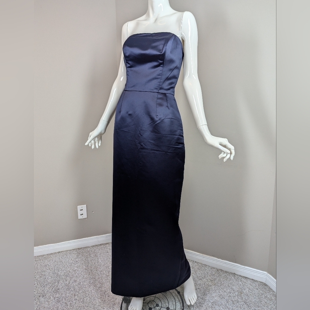 Catherine Regehr Navy Satin Strapless Evening Gown Structured Formal Dress - Picture 2 of 7
